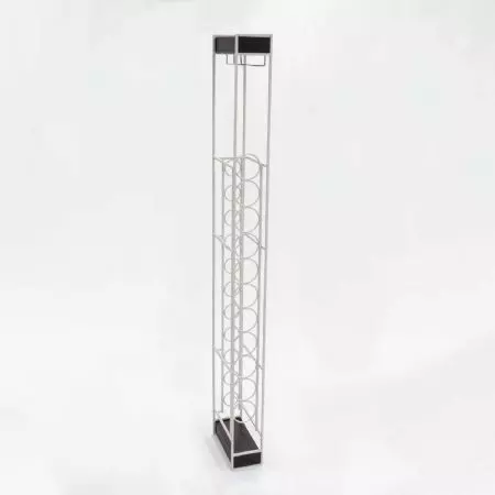 حامل كأس نبيذ مطلي بالفضة مُثبّت في الأعلى، يتسع لثلاث زجاجات نبيذ أحمر. توجد كتلتان من خشب الإسبريسو في الأعلى والأسفل. مركز ثقل المنتجات ثابت.